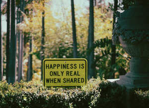 "Happiness Is Only Real When Shared (Mini PDA Road Sign)" by Olivia Steele